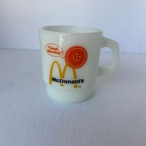 Anchor Hocking McDonalds Good Morning Coffee Cup Mug Vintage Milk Glass 1972